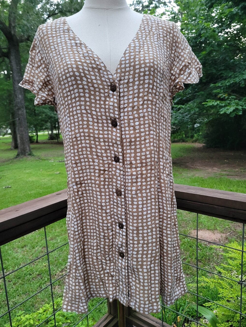 Ripcurl Polka Dot Button-Front Tan Dress